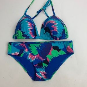 Aerie Bikini Set Royal Blue Tropical String Bikini top Large Top Small Bottom